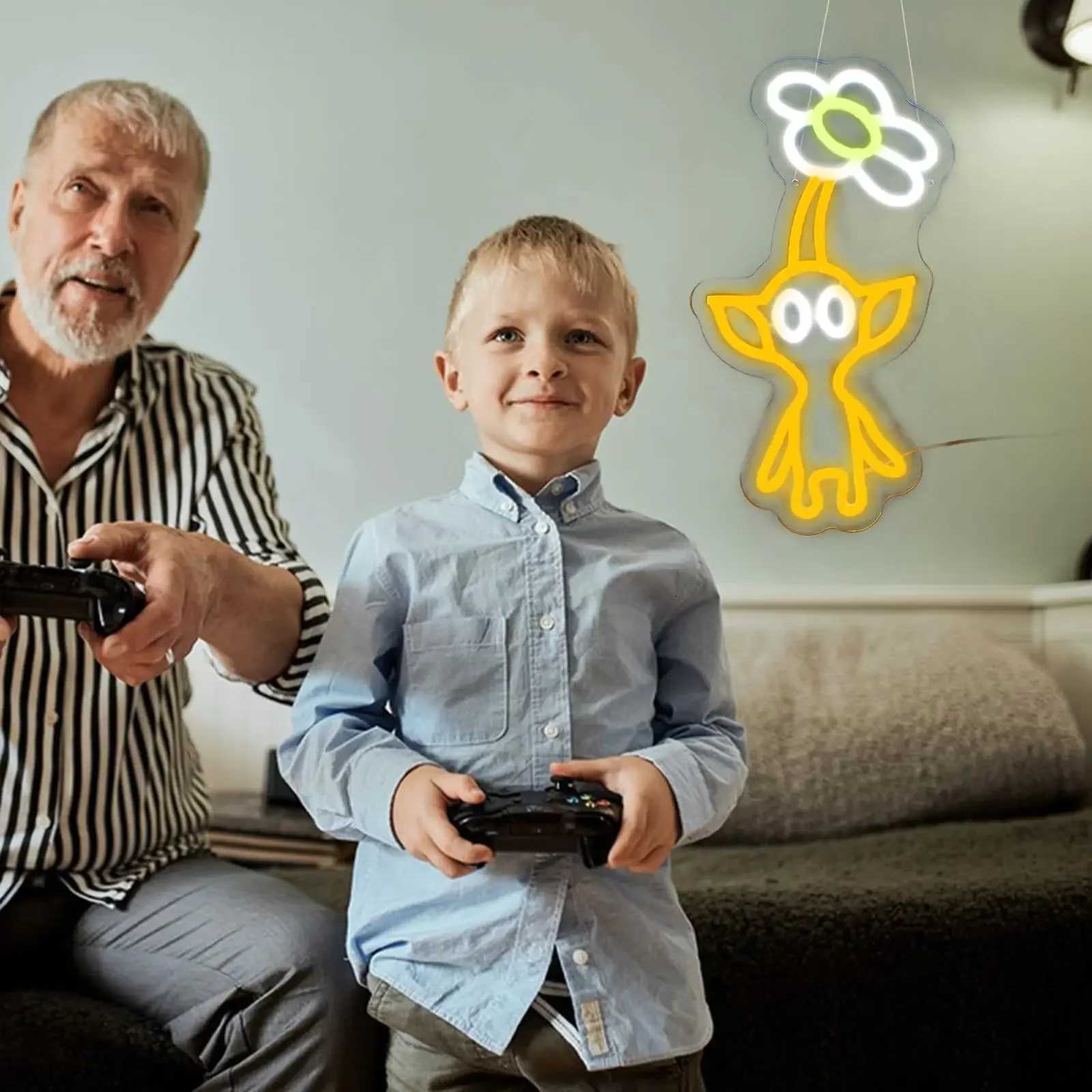 LED Neon Sign for Room Decor Neon Anime Sign Yellow Pikmin Neon Light LED Sign for Gaming Room Birthday Gift USB Z241130