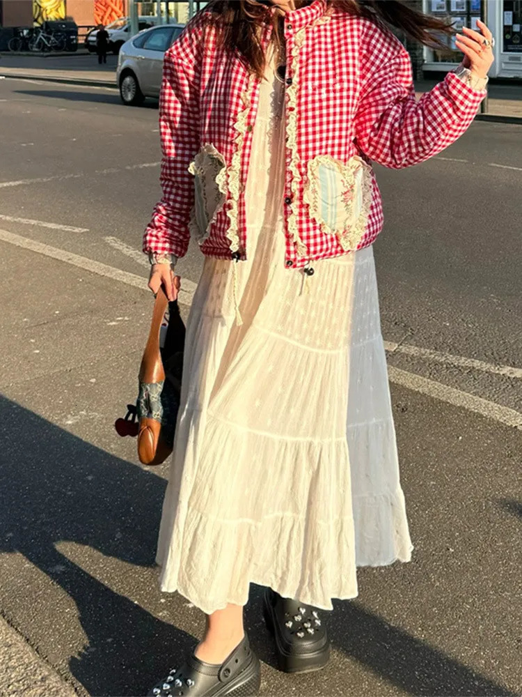 Women Lovely Loose Heart Patterned Parkas 2024 Winter Long Sleeve Quilted Cotton Padded Jacket Coat Female Cute Outerwear 241125