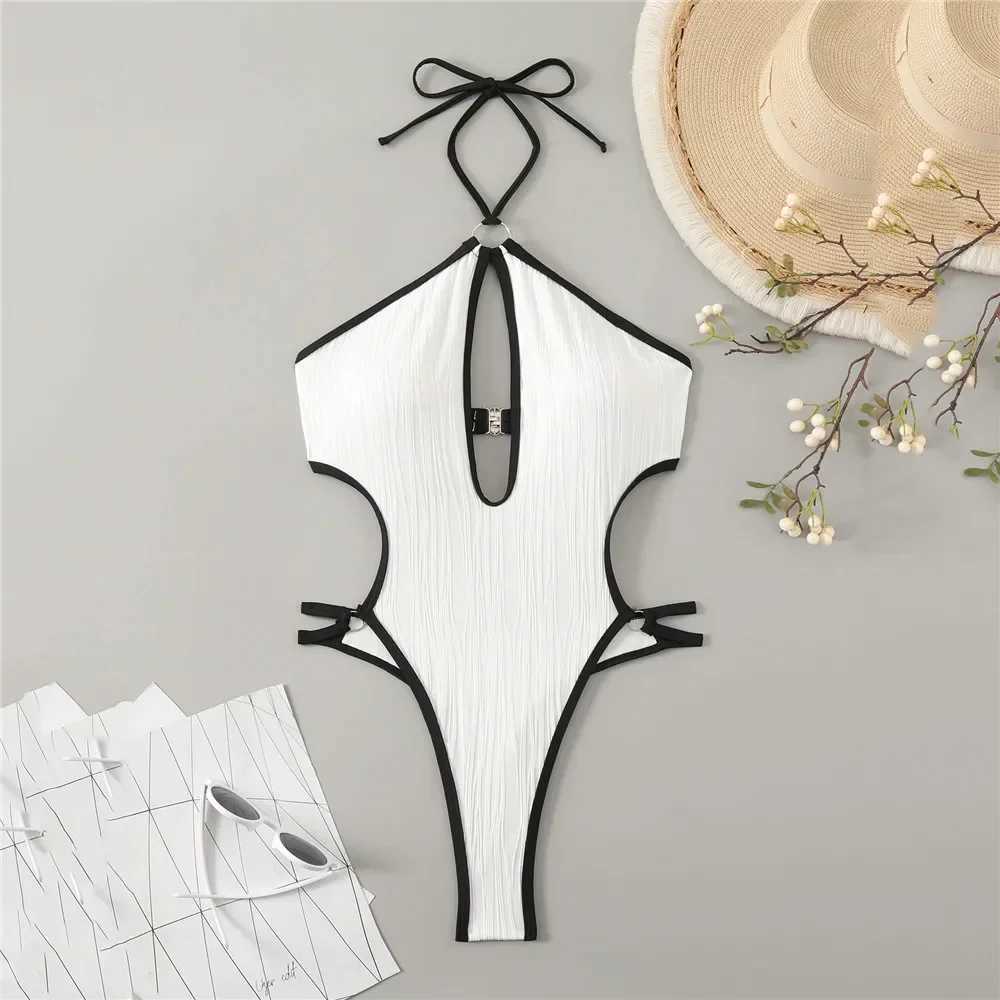 Women's Swimwear Sexy white backless swimsuit womens 2024 one-piece swimsuit hollow single Gini swimsuit H241130