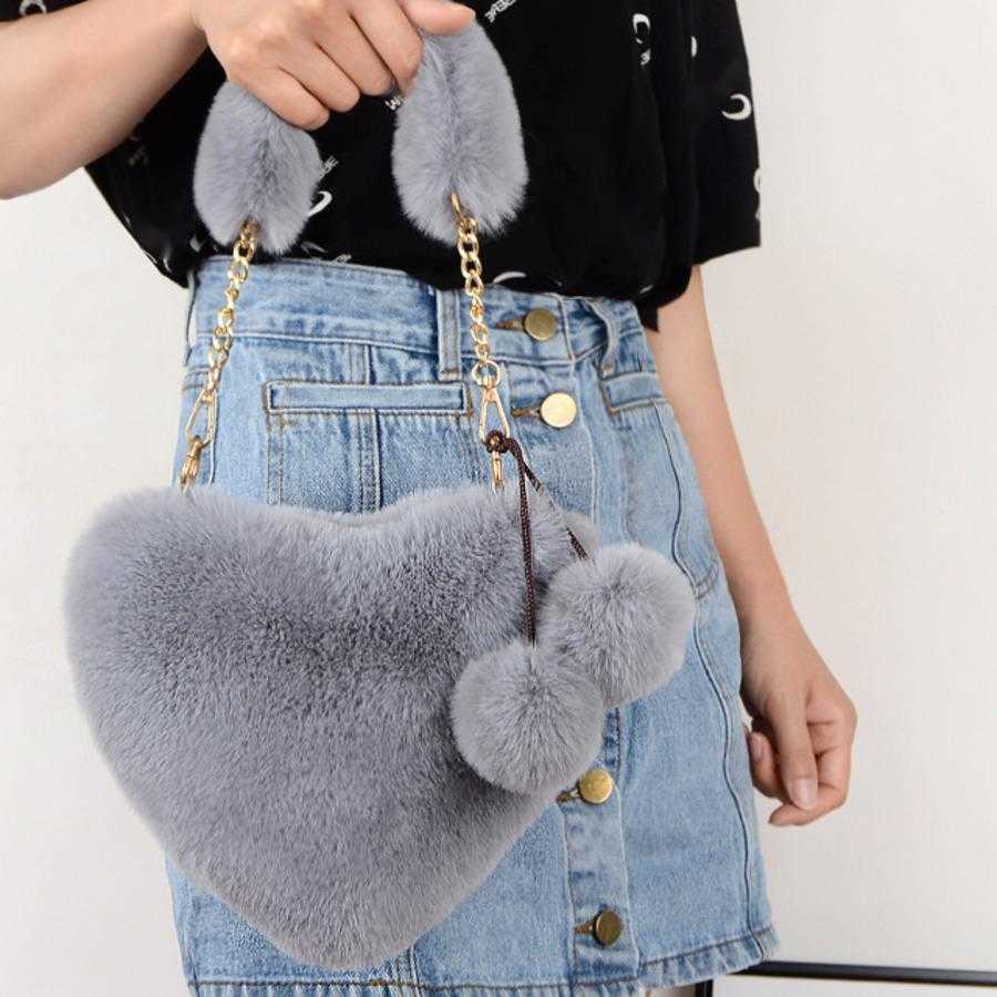 Fashion Plush Heart-shaped Designer Bag WoMens Handbag Diagonally Crossed Hand Tote Bag Peach Heart Fur Coin Purse 241104
