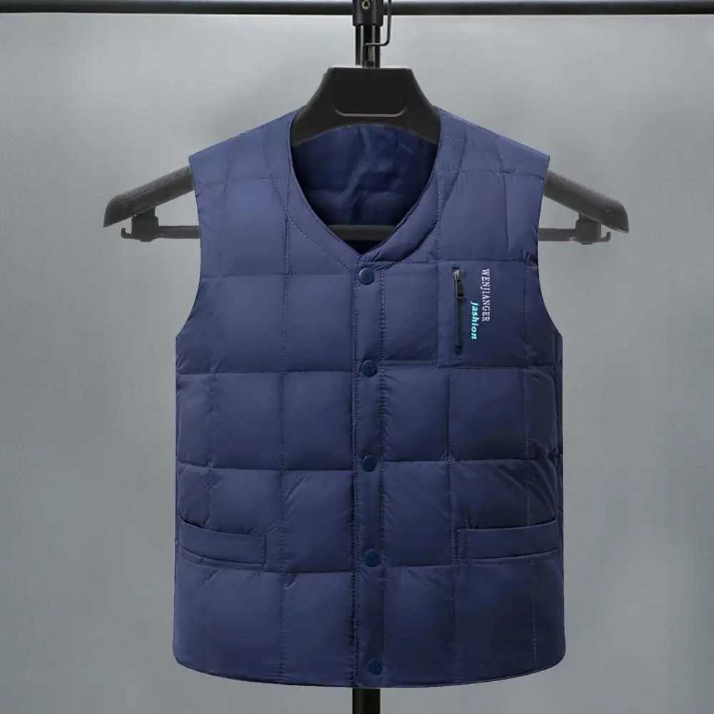 Men's Down Parkas Winter Mens Vest Casual Padded Plush Single-breasted Sleeveless Winter Jacket Fashion V-neck Warm Fishing Vest Clothing Jacket 