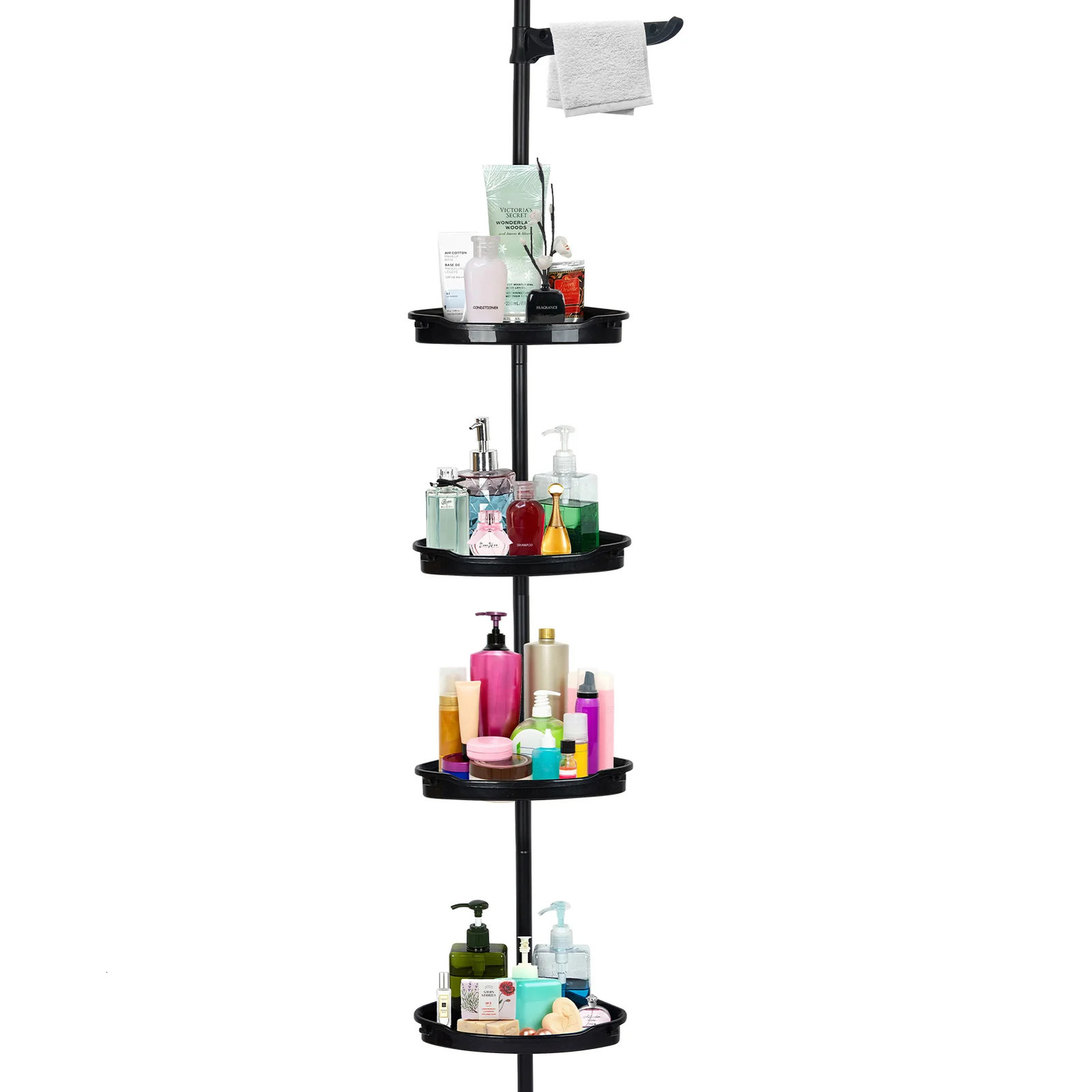 Anti rust shower caddy corner for bathroom 4-layer adjustable shelf with tension bar black shower organizer for bathroom 241127