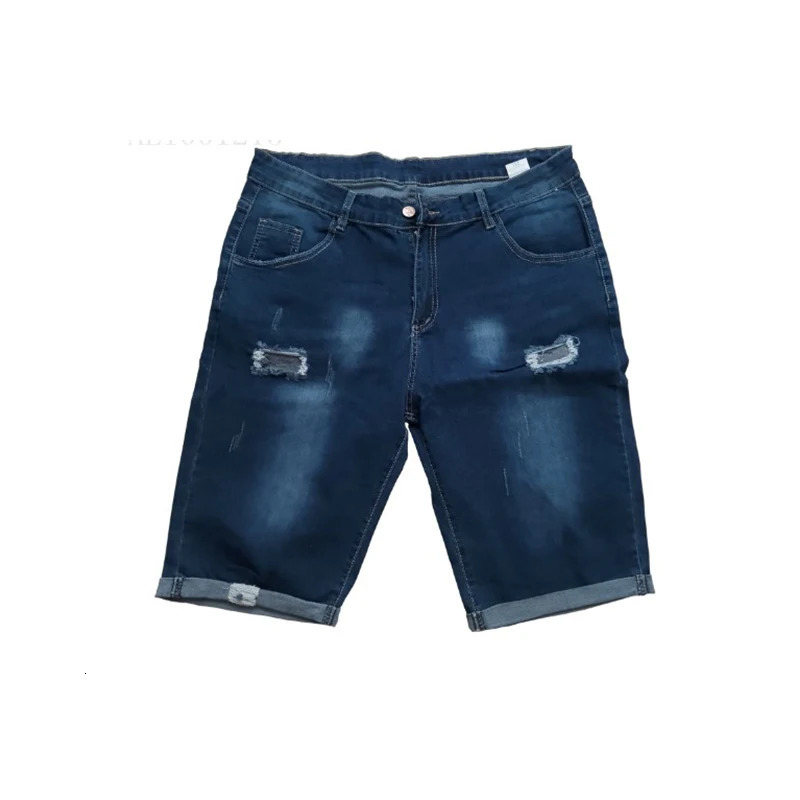 Stretch Denim Shorts Mens Summer Thin Loose Korean Style Trendy Jodhpurs Ripped Casual Pants 240415