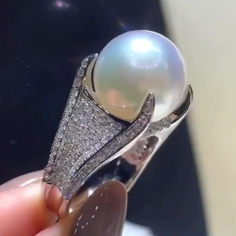 Designer Baroque Style Wedding Rings Luxury Jewelry 925 Sterling Silver Fill Pearl Pave White Sapphire CZ Diamond Sparkling Eternity Women Engagement 