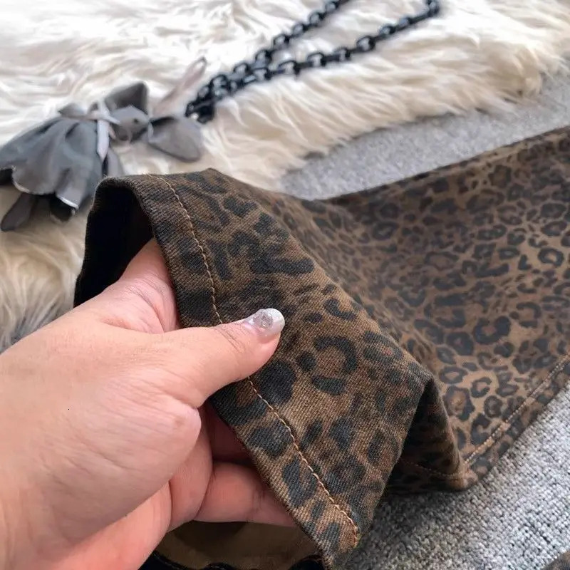 Fashion Leopard Print Bootcut High Waisted Jeans Women American Retro New Trousers Trendy Haruku Stretch Flared Pants