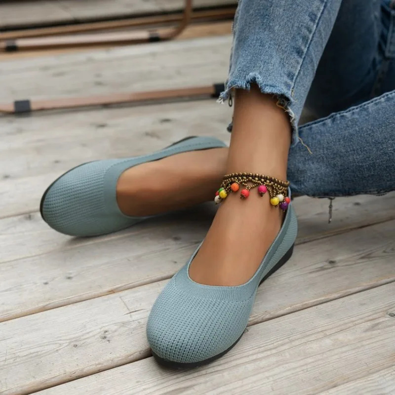 Spring and Autumn 2023 Outwear Solid Color Oversized Shallow Cut Shoes Knitted Comfort Flat Shoe 241126