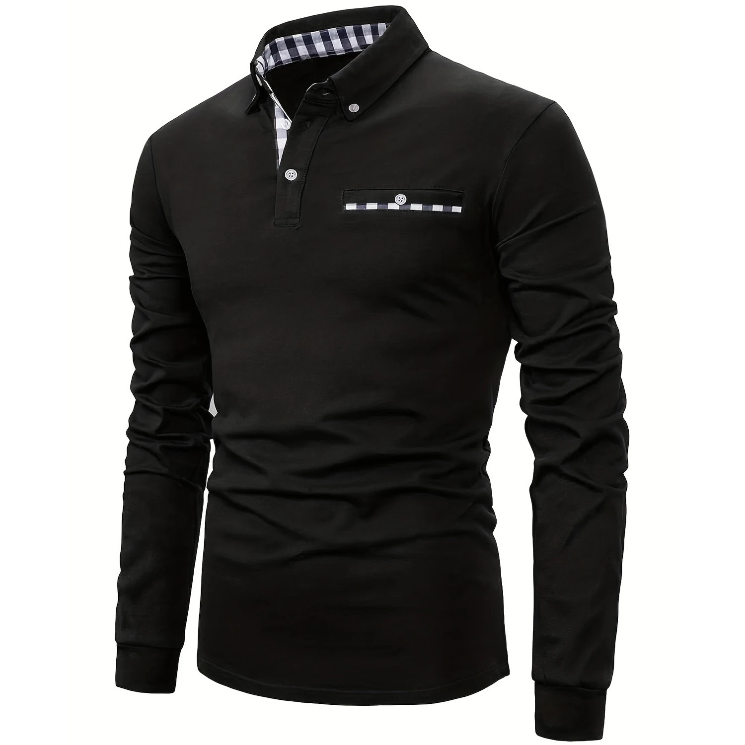 2023 Autumn Fashion Men's Long Sleeve Solid Color Classic Polo Shirt Casual Business Patchwork Plaid Collared Shirts for Men 240119