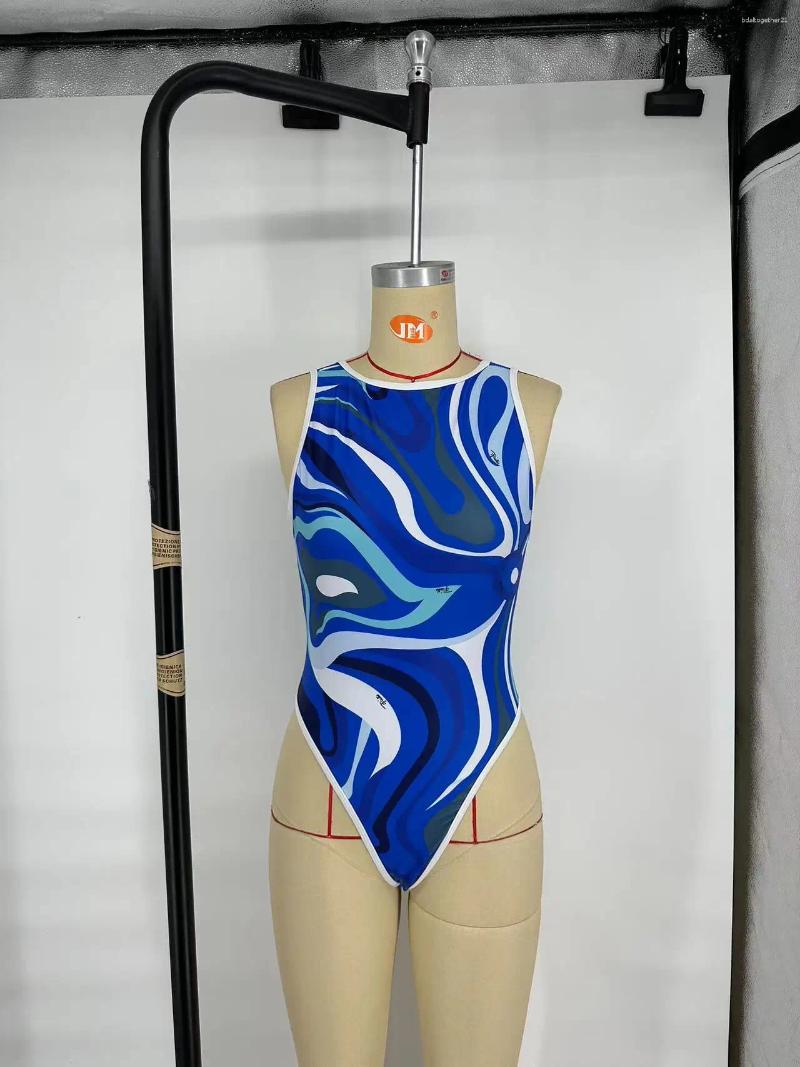 Women's Swimwear One-piece Swimsuits All Over Logo Blue Bathing Suit Backless Beachwear