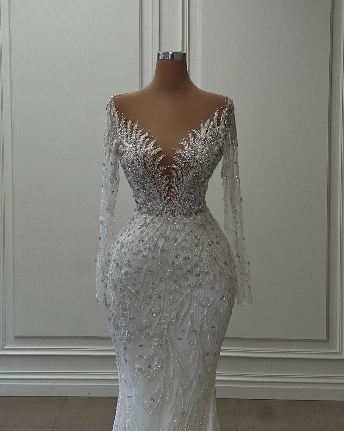 Gorgeous Crystal Mermaid Bridal Gowns V Neck Sequins Wedding Dress Custom Made with Detachable Train Bride Dresses Vestido de novia