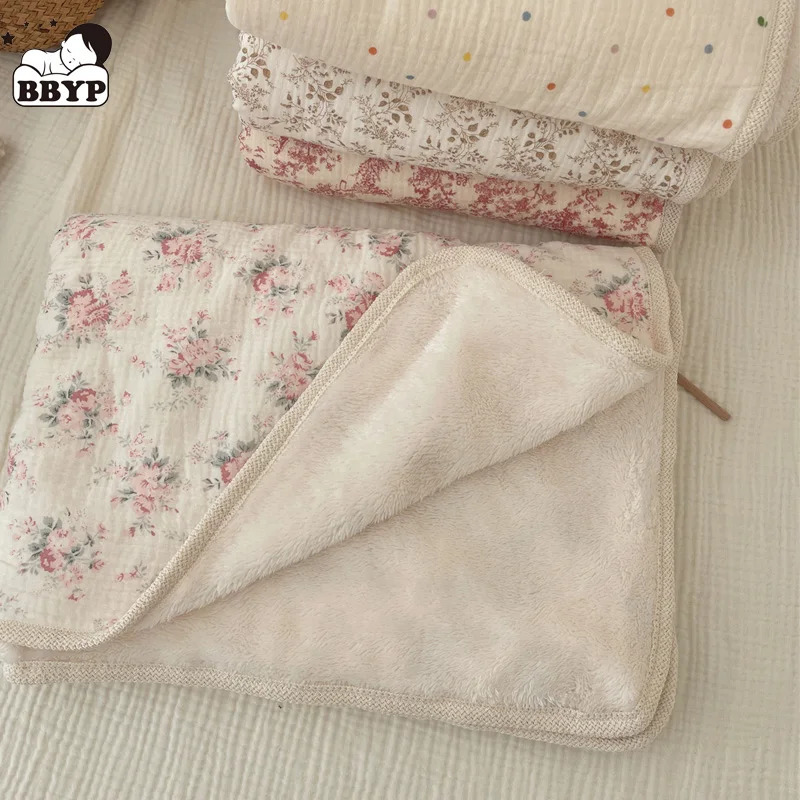 Baby Flower Print Muslin Blanket Quilt for Summer Infant Floral Comforter Napping Cover Bedding Quilts For Winte 240127