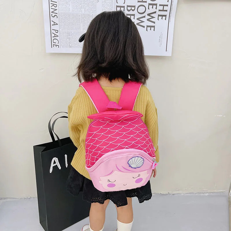 Childrens Zipper Has Compartments School Bag Kindergarten Cartoon Cute Mermaid Backpack Purse Girls Bag Kindergarten Baby Bag 240118
