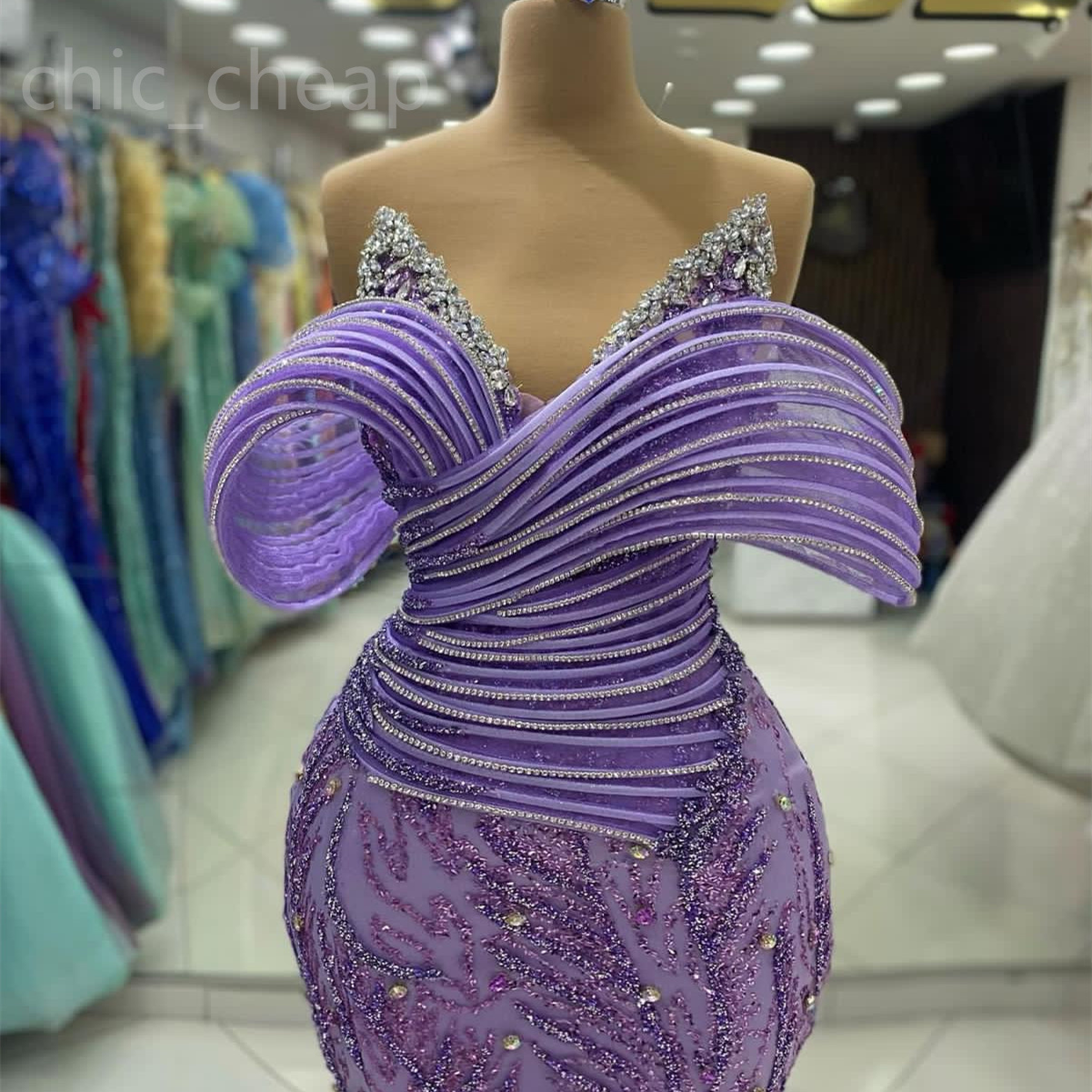 2024 Aso Ebi Lavender Mermaid Prom Dress Beaded Crystals Sequined Evening Formal Party Second Reception Birthday Engagement Gowns Dresses Robe De Soir