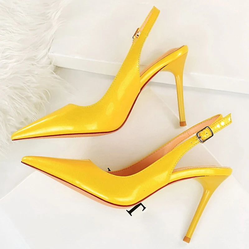 Women 95cm High Heels Silver Sandals Lady Glossy Leather Yellow Pink Slingback Sandle Stiletto Wedding Bridal Mules Shoes 240119