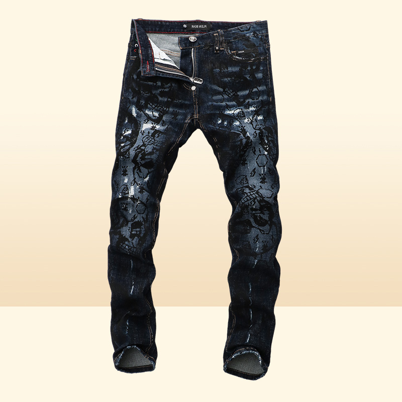 BEAR Classic Fashion PP Man Jeans Rock Moto Mens Casual Design Ripped Trousers Distressed Skinny Denim Biker Jeans 157514