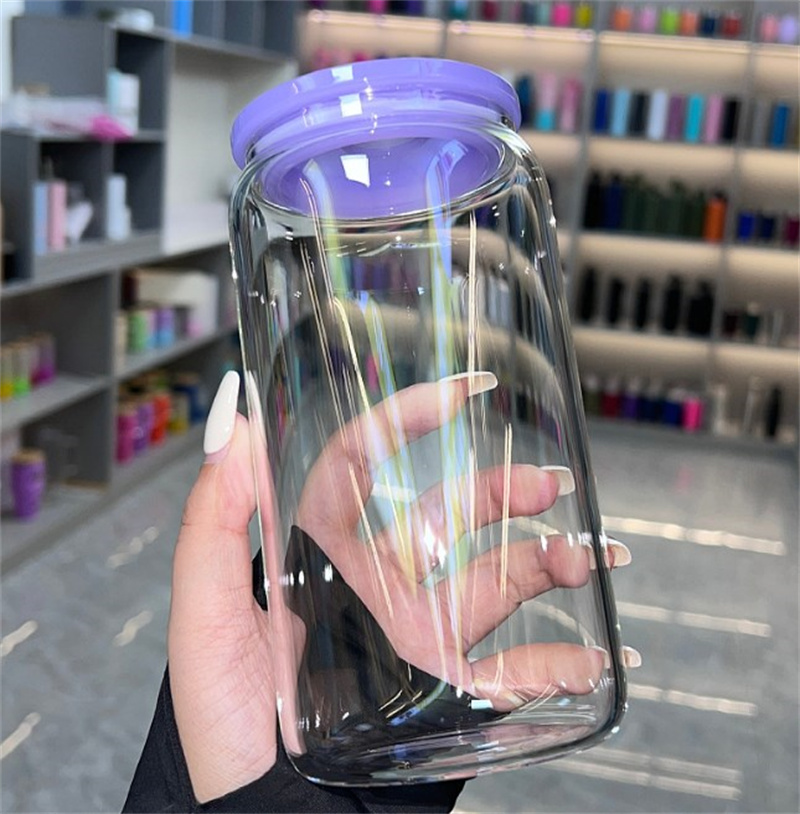 16oz Plastic tumbler with colorful lids Acrylic Libbey Plastic can with Straw for Vinyl UV DTF sticker Summer Drinkware Mason Jar drinking cups
