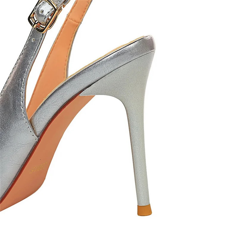 Women 95cm High Heels Silver Sandals Lady Glossy Leather Yellow Pink Slingback Sandle Stiletto Wedding Bridal Mules Shoes 240119