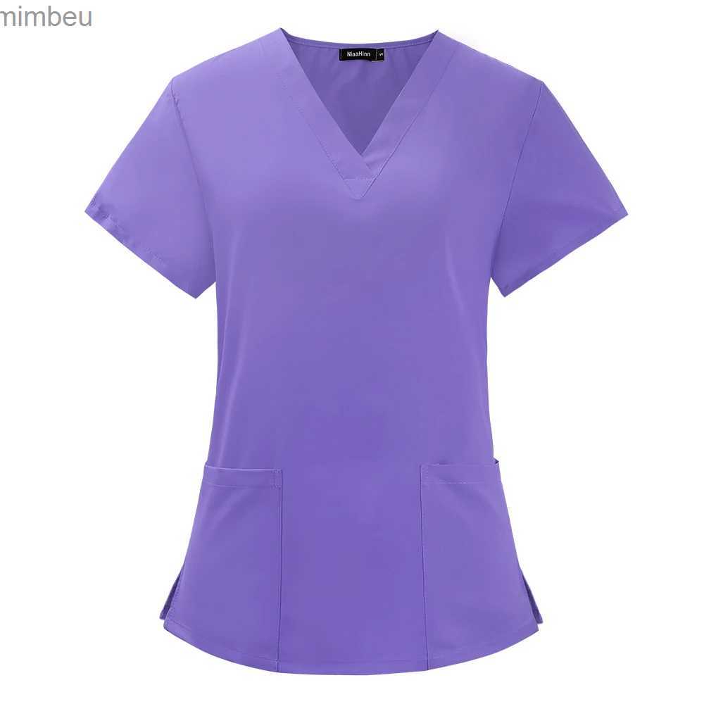 Women's T-Shirt Beauty Salon Uniform Elastic Breathable Spandex Nurse Accessories Fashion Slim Fit Tops Summer Lab Overalls Scrub Clothes Women L