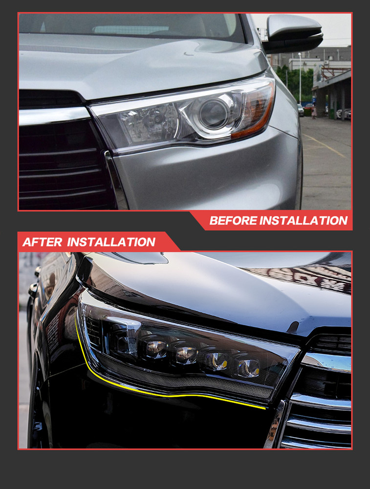 Head Light for Toyota Highlander LED Daytime Running Headlight 2015-2017 DRL Turn Signal Dual Beam Lamp Lens Car Styling