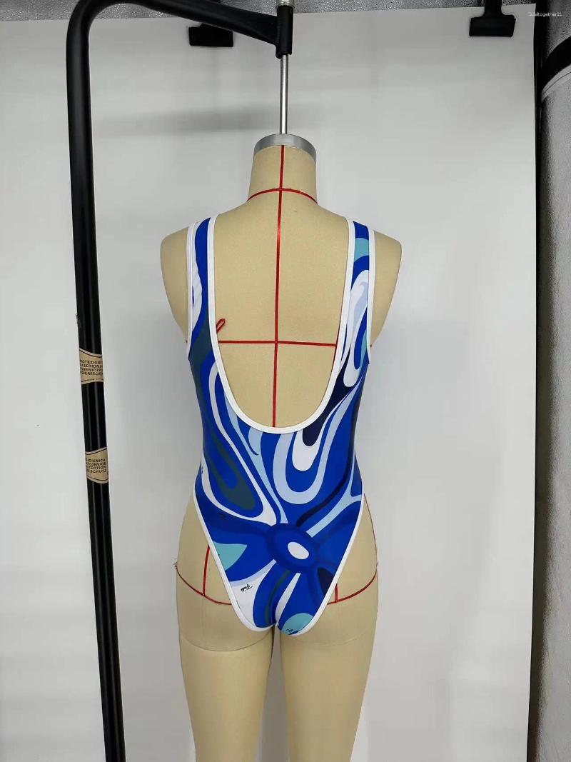 Women's Swimwear One-piece Swimsuits All Over Logo Blue Bathing Suit Backless Beachwear
