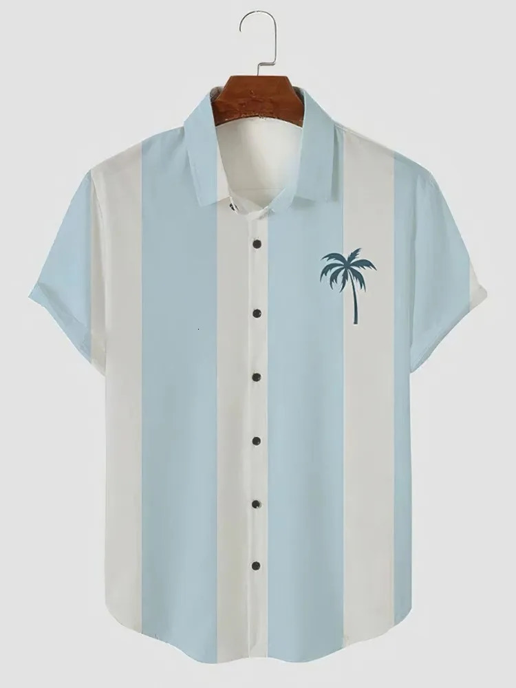 Hawaiian Shirt Men Summer 3d Coconut Tree Printed Holiday Short Sleeve Tops Tee Oversized Blouse Casual Dress 240201