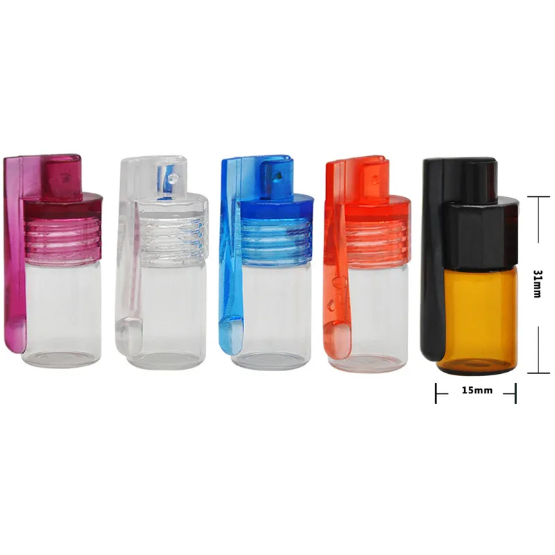 Wholesale Acrylic Smoking Snuff Bottle Case Containers Snorter Kit With Spoon Lid Portable Sniff Pocket Durable Snuffer Mix Color Snort ZZ 0716 0923