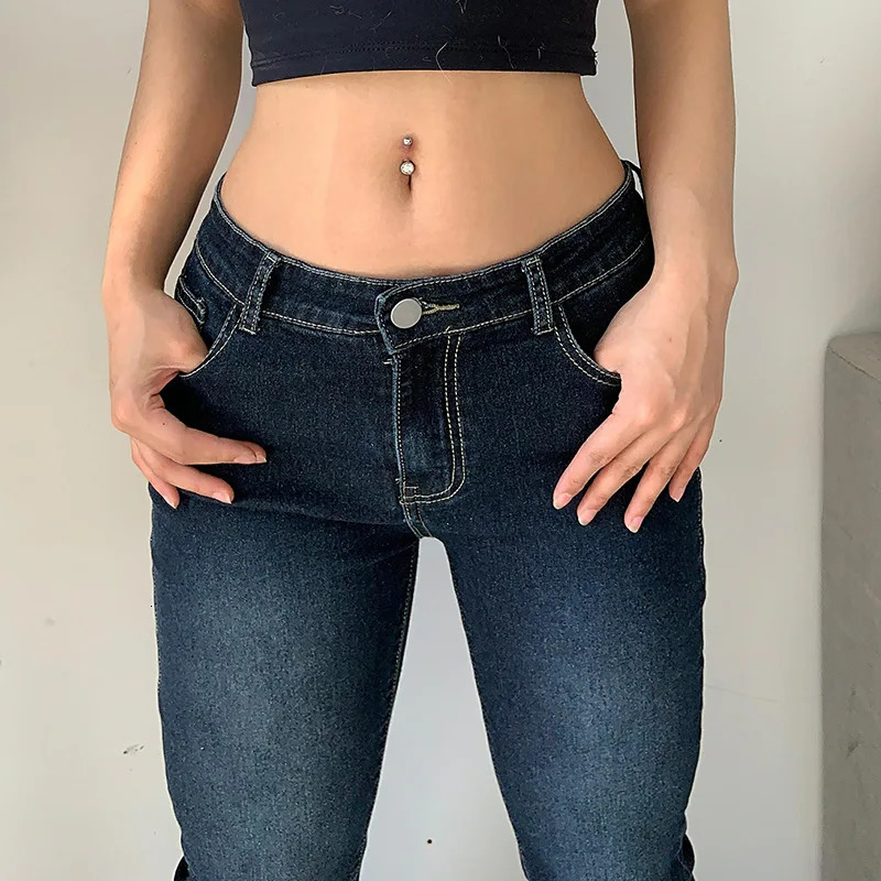 Y2K Flare Jeans Low Waist Trouser Women Vintage Cargo Pants Aesthetic Streetwear Blue Denim Pant Fashion 90s Distressed Jean 240201
