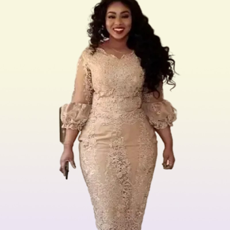 Plus Size Champagne MOTHER of the Bride Groom Dresses Lace Applique 3/4 Sleeves Length Wedding Guest Gowns Formal Gowns