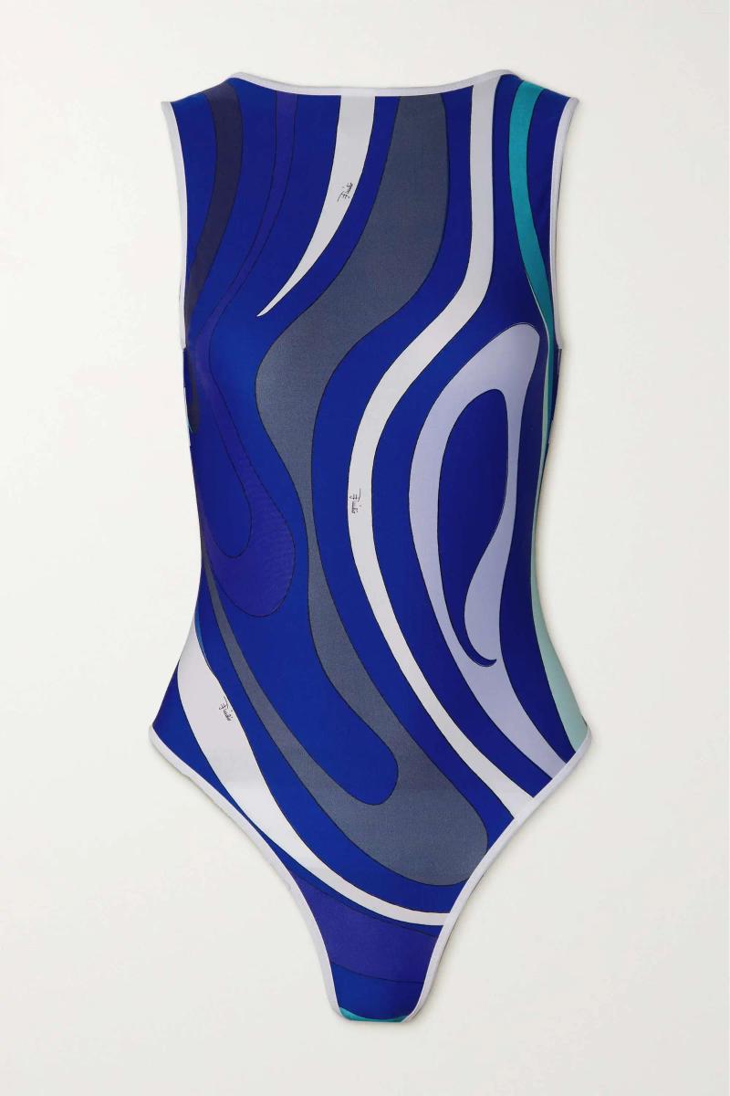 Women's Swimwear One-piece Swimsuits All Over Logo Blue Bathing Suit Backless Beachwear