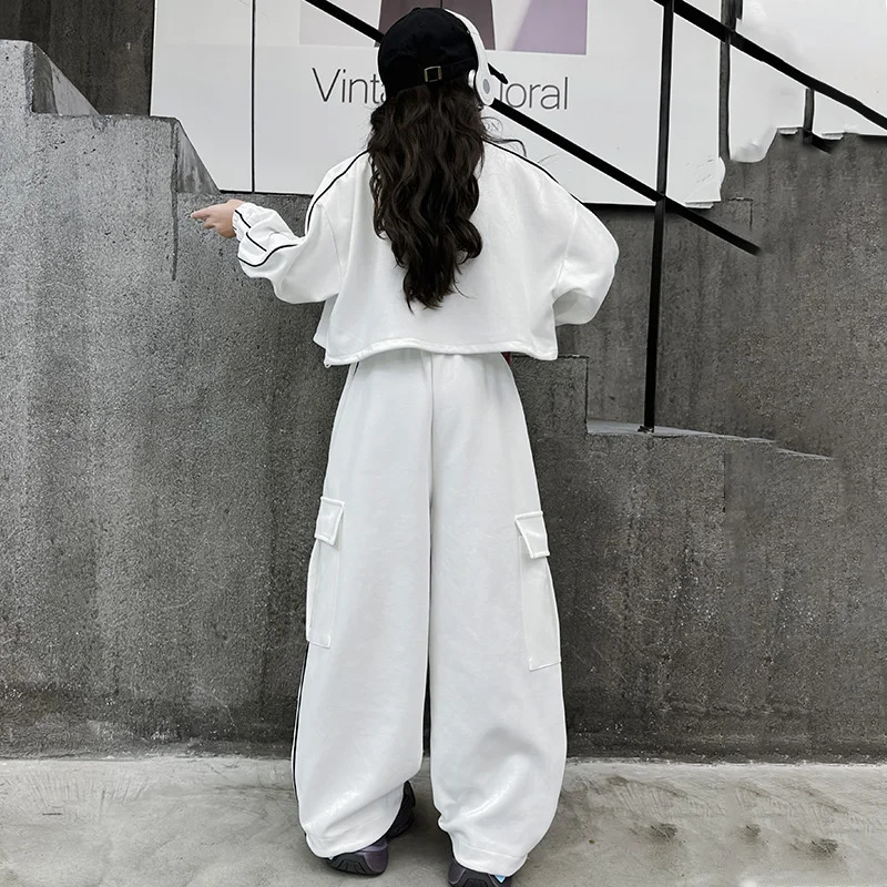 Kids Girl Fashion Streetwear Dance Clothes Set Short Zipper Coat Pants Sets Tracksuits Teen Clothing 3 5 7 9 11 13 15 Years Old 240131