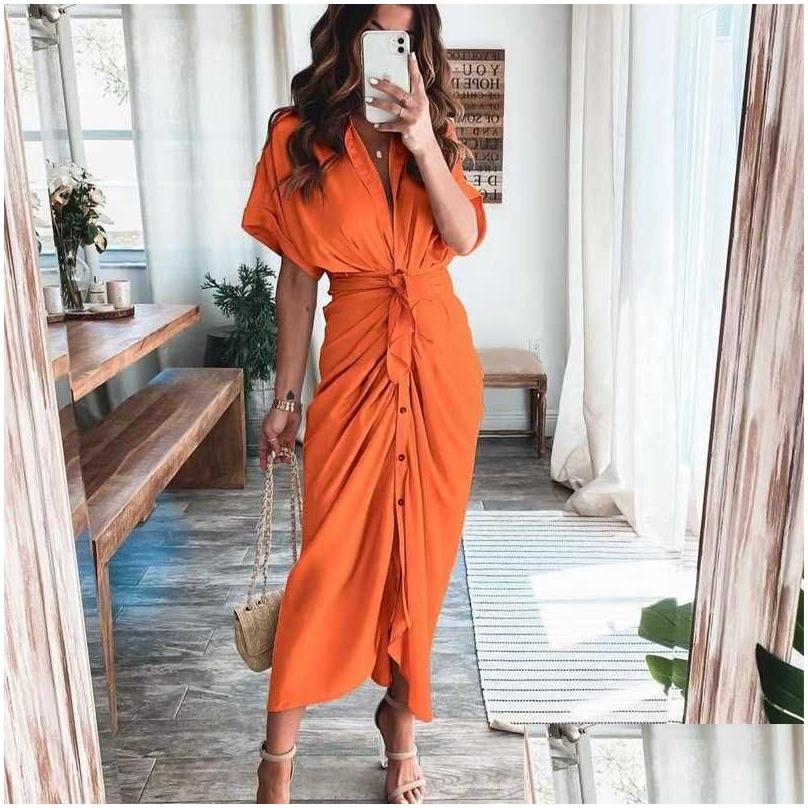 Casual Dresses Retail Women Shirt Dresses Designer Commuting Plus Size S-3Xl Long Dress Fashion Forged Face Clothing Drop Delivery Ap Dhxro