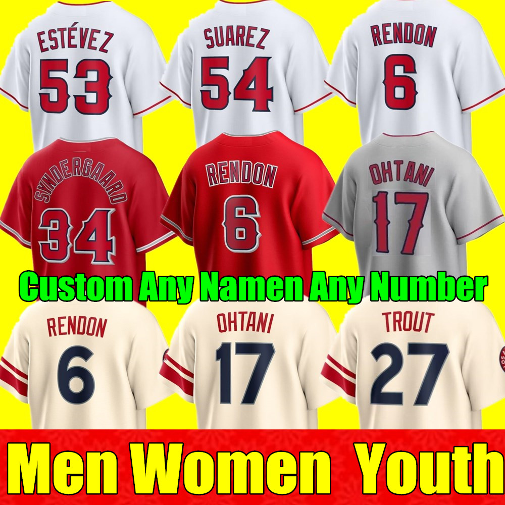 2024 Custom S-4XL Mike Trout Jerseys Anthony Rendon Baseball Giolito Carlos Estevez Ohtani Jose Suarez Noah Syndergaard Andrew Velazquez Men Women Youth
