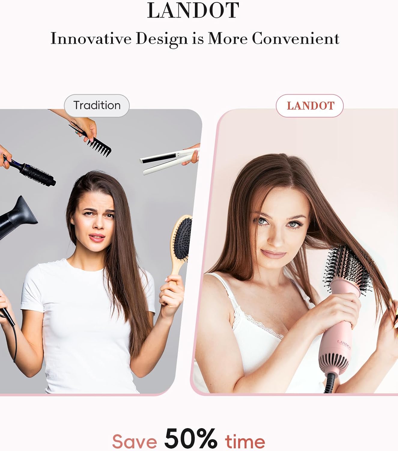 LANDOT Hot Hair Blow Dryer Brush: Upgraded Plus 2.0 Hot Air Brush One-Step HairDryer Styler and Volumizer 4 in 1 for Drying Straightening Curling Volu