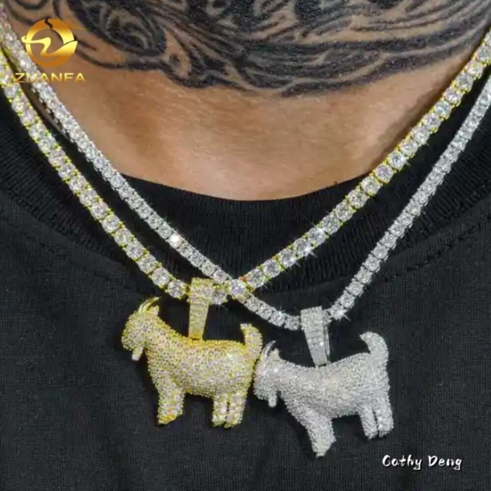 Hip Hop Jewelry Big Custom Gold Plated Animal Iced Out Moissanite Dia Goat Hiphop Pendant for Neckl