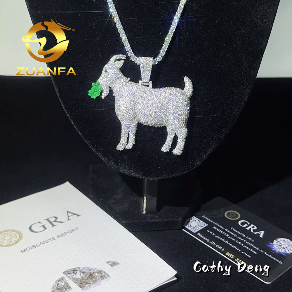 Hip Hop Jewelry Big Custom Gold Plated Animal Iced Out Moissanite Dia Goat Hiphop Pendant for Neckl