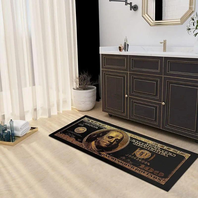 Carpets Black Gold 100 Dollar Bill Money Kitchen Floor Mat Home Decor Hallway Balcony Laundry Runners Rugs Bathroom Non-slip DoorMat H260226