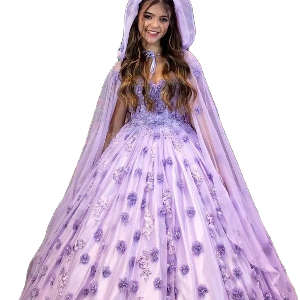 Purple Flower Girl Dresses 3D Floral Appliques Girls Pageant Gowns With Cloak Kids Birthday Party Dress
