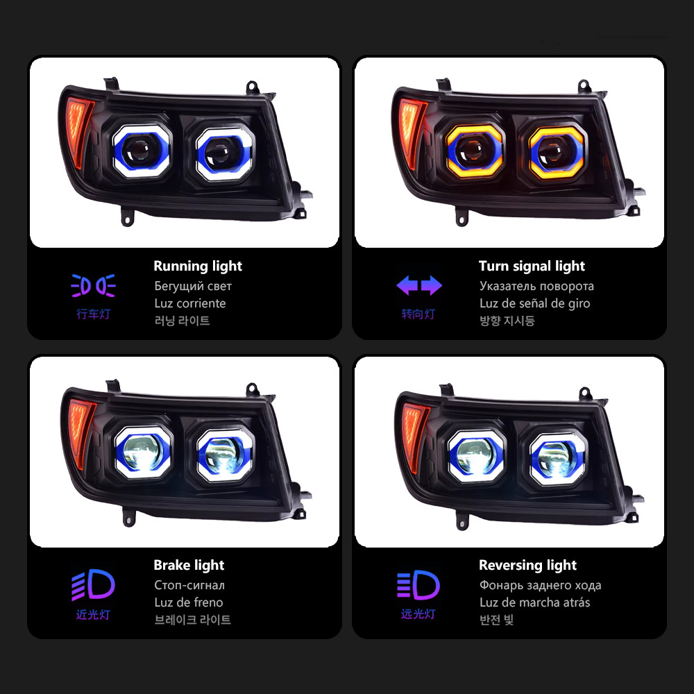 For Toyota Land Cruiser Headlights 1998-2007 LC100 Head Lamps DRL Dynamic Turn Signal High Beam Projector