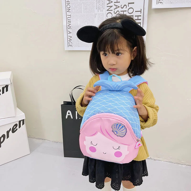Childrens Zipper Has Compartments School Bag Kindergarten Cartoon Cute Mermaid Backpack Purse Girls Bag Kindergarten Baby Bag 240118