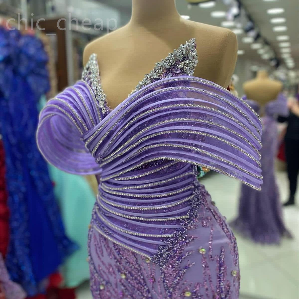 2024 Aso Ebi Lavender Mermaid Prom Dress Beaded Crystals Sequined Evening Formal Party Second Reception Birthday Engagement Gowns Dresses Robe De Soir