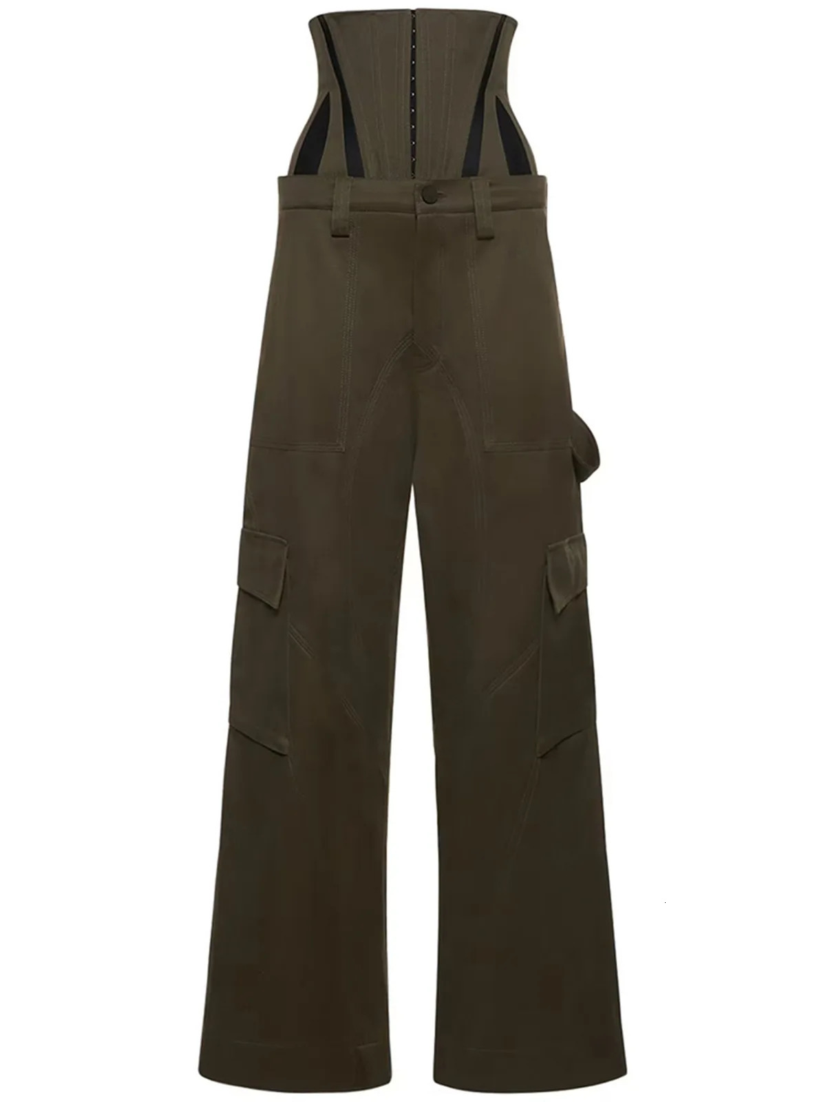 Women Wide Leg Pants High Waist Two Piece Detachable Corset Boning Loose Fit Unisex Olive Cargo Pants 240129