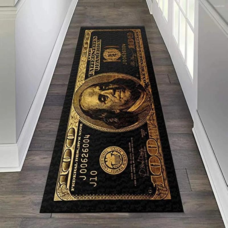 Carpets Black Gold 100 Dollar Bill Money Kitchen Floor Mat Home Decor Hallway Balcony Laundry Runners Rugs Bathroom Non-slip DoorMat H260226