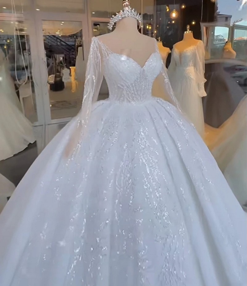 Sequins Sparkle Wedding Dress Long Illusion Sleeves Sweetheart Lace Up Ball Gown Bride Gowns Vestidos De Noiva s