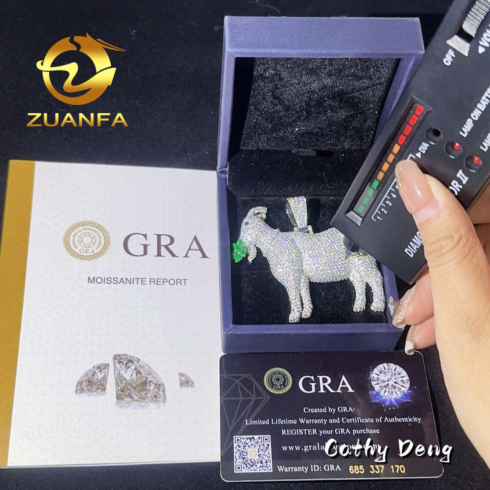 Hip Hop Jewelry Big Custom Gold Plated Animal Iced Out Moissanite Dia Goat Hiphop Pendant for Neckl