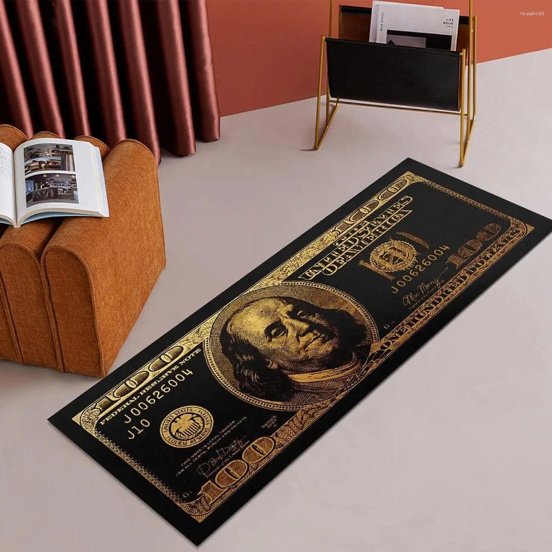 Carpets Black Gold 100 Dollar Bill Money Kitchen Floor Mat Home Decor Hallway Balcony Laundry Runners Rugs Bathroom Non-slip DoorMat H260226