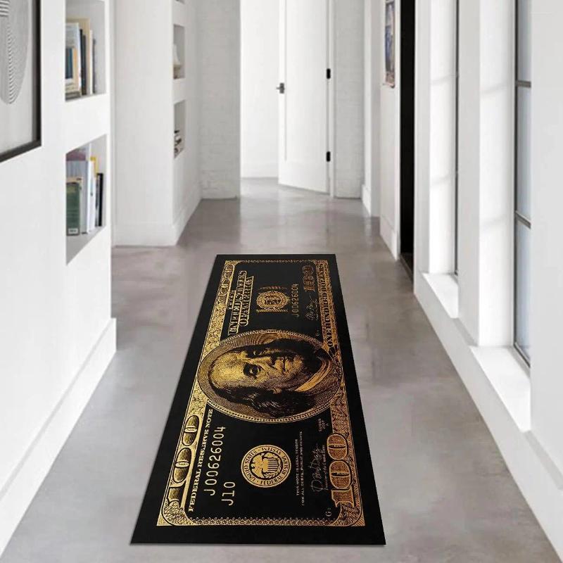 Carpets Black Gold 100 Dollar Bill Money Kitchen Floor Mat Home Decor Hallway Balcony Laundry Runners Rugs Bathroom Non-slip DoorMat H260226