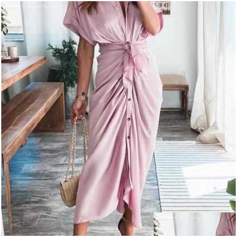 Casual Dresses Retail Women Shirt Dresses Designer Commuting Plus Size S-3Xl Long Dress Fashion Forged Face Clothing Drop Delivery Ap Dhxro