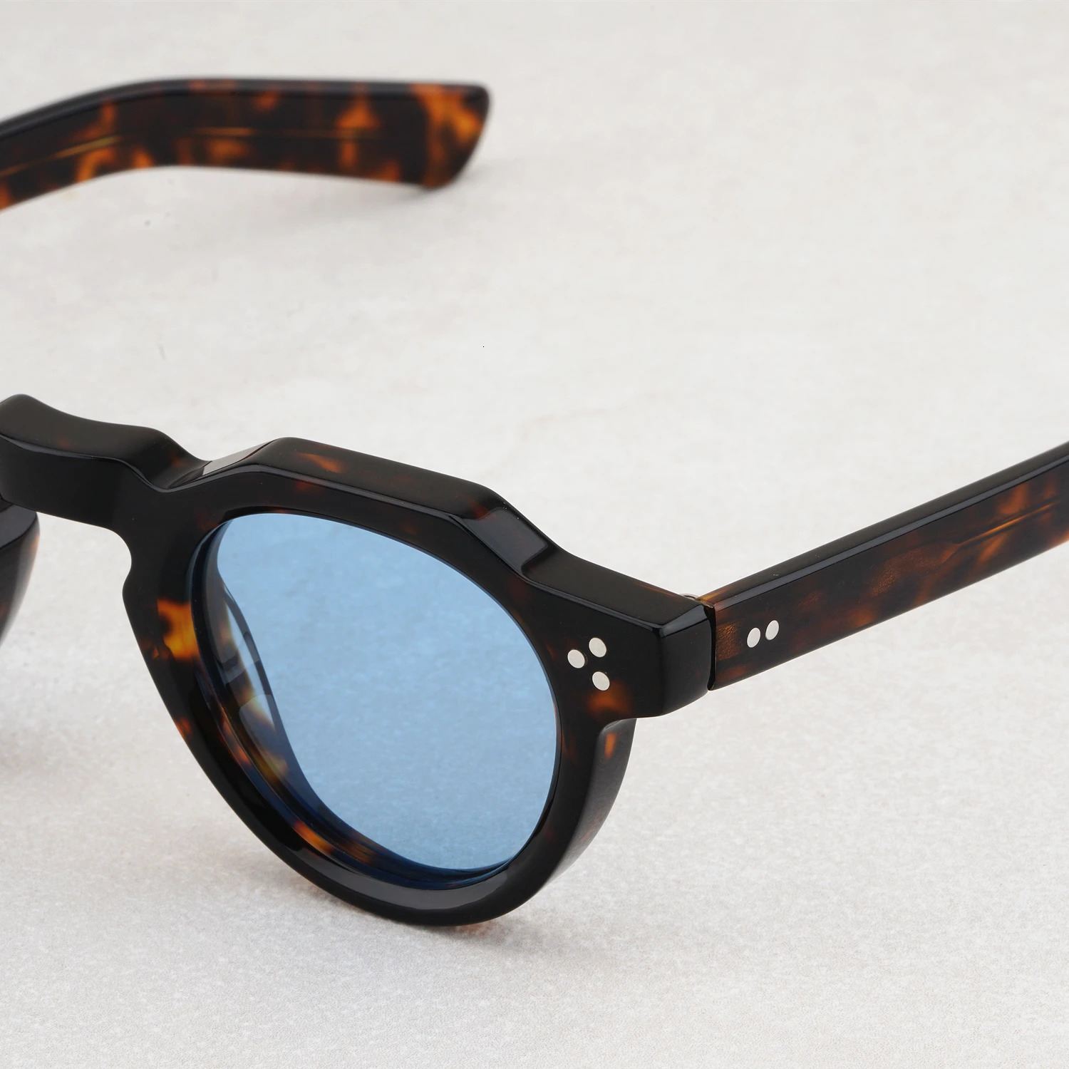 Fashion Vintage Sunglass Thick Solid Acetate Frame Stereo Cutting UV400 Polarized Lens Retro Small Round Women Man High Quality 240201