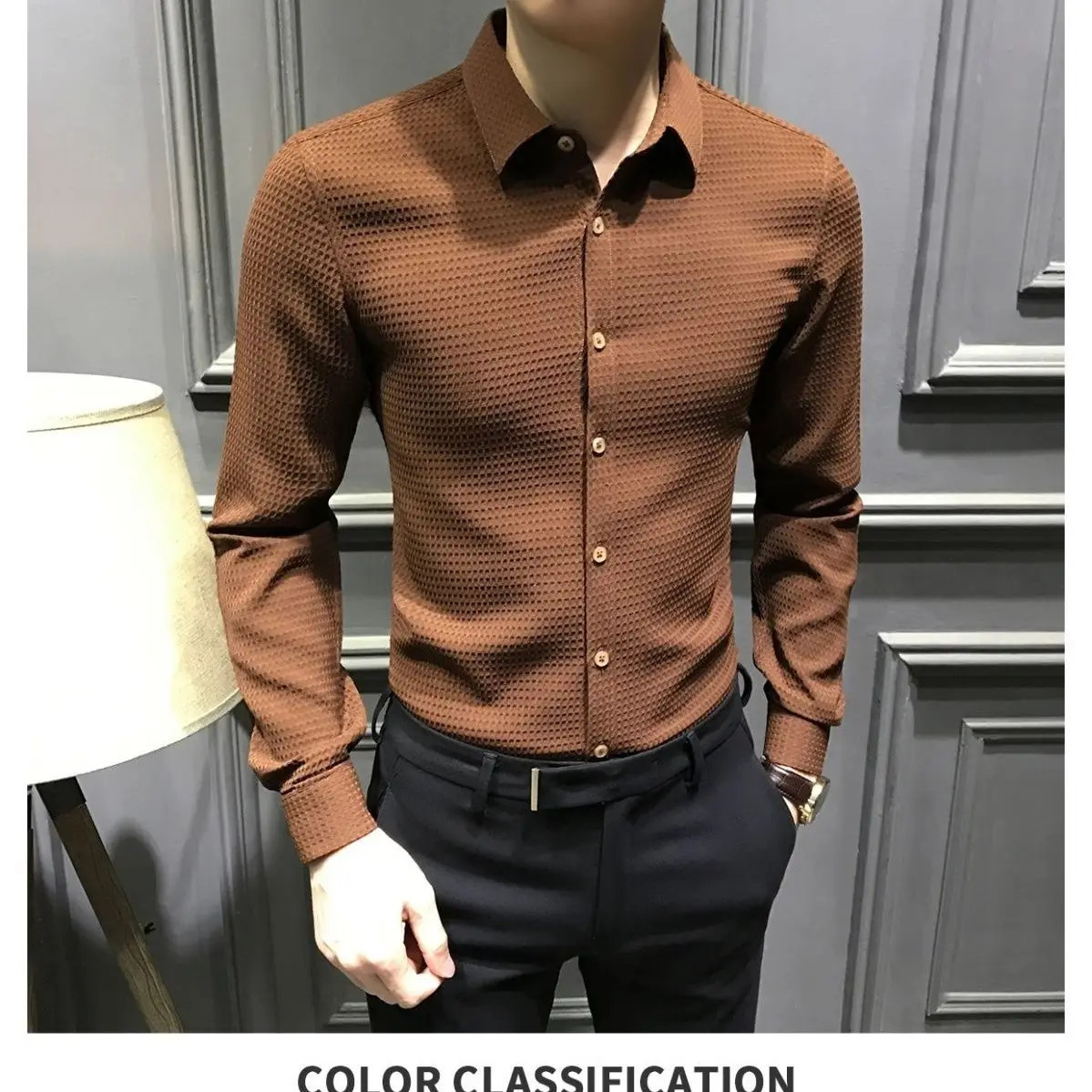 Fashion Buttons Solid Color Turn-down Collar Long Sleeve Blouse Mens Clothing Casual Temperament Slim Formal Shirts 240201