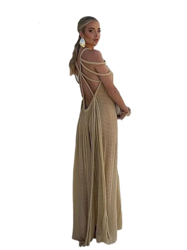Harajuku Sleeveless Solid Long Dresses For Women Loose Backless Chic Maxi Vestidos Fashion Beach Vacation Party Robe 2024 Summer 240119