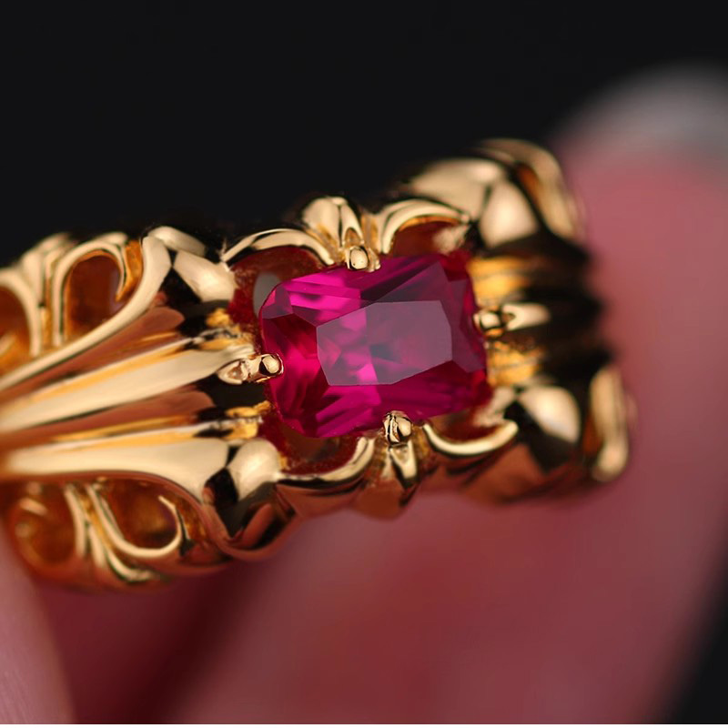 A175 S925 Sterling Silver Ring with Gold Plated red Diamonds and Cross Flower Letters, Simple and Trendy Hip Hop Retro Couple Jewelry Gifts for Lovers